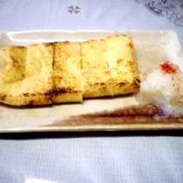 超簡単、大人のつまみ 油揚げの素焼き大根おろし添え